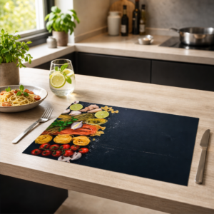 Pasta – bunte Nudeln mit Tomaten auf Schieferplatte - Tischset Papier – Bild 2