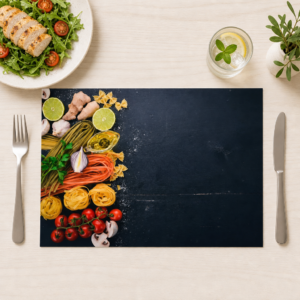 Pasta – bunte Nudeln mit Tomaten auf Schieferplatte - Tischset Papier – Bild 1