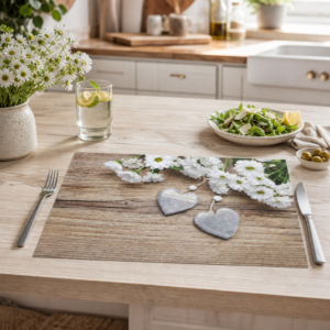 Holzherzen mit Margeriten - Tischset Papier – Bild 2