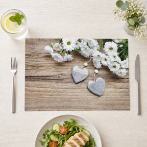 Holzherzen mit Margeriten - Tischset Papier – Bild 1
