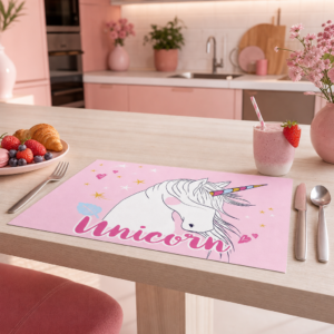 Einhorn – weißes Unicorn auf Rosa mit Sternen - Tischset Papier – Bild 2