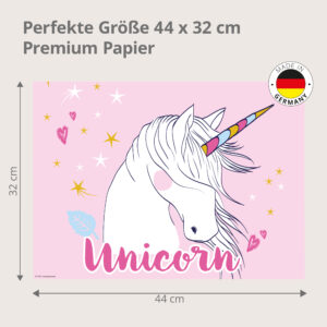 Einhorn – weißes Unicorn auf Rosa mit Sternen - Tischset Papier – Bild 3