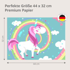 Einhorn & Regenbogen – buntes Kindermotiv auf Türkis - Tischset Papier – Bild 3