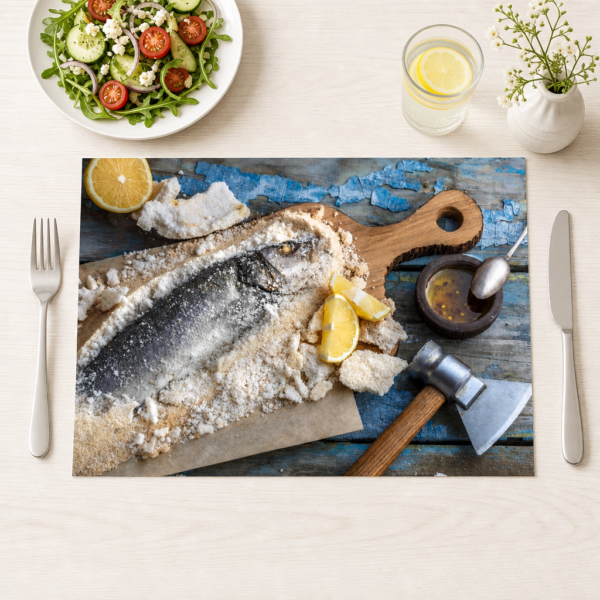 Fisch in Salzkruste - Tischset Papier