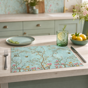 Chinoiserie – Vögel und Blüten auf Vintage-Türkis - Tischset Papier – Bild 2