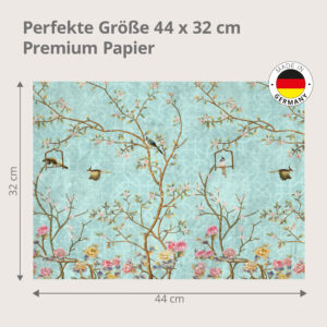 Chinoiserie – Vögel und Blüten auf Vintage-Türkis - Tischset Papier – Bild 3