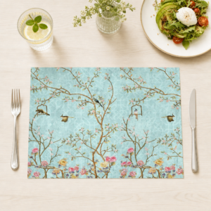 Chinoiserie – Vögel und Blüten auf Vintage-Türkis - Tischset Papier – Bild 1