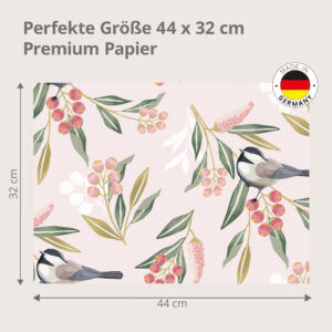 Meisen-Muster – Vögel und Beeren auf Zartrosa - Tischset Papier – Bild 3