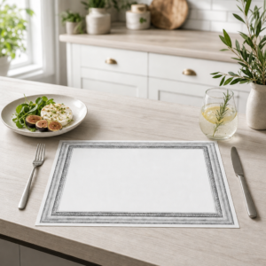 Silberner Bilderrahmen – klassisch-ornamentaler Rahmen - Tischset Papier – Bild 2
