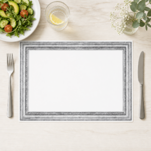 Silberner Bilderrahmen – klassisch-ornamentaler Rahmen - Tischset Papier – Bild 1