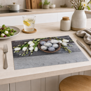 Ostereier silbergrau mit Weidenkätzchen - Tischset Papier – Bild 2