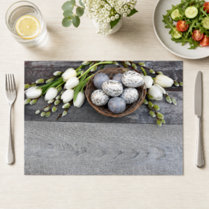 Ostereier silbergrau mit Weidenkätzchen - Tischset Papier – Bild 1