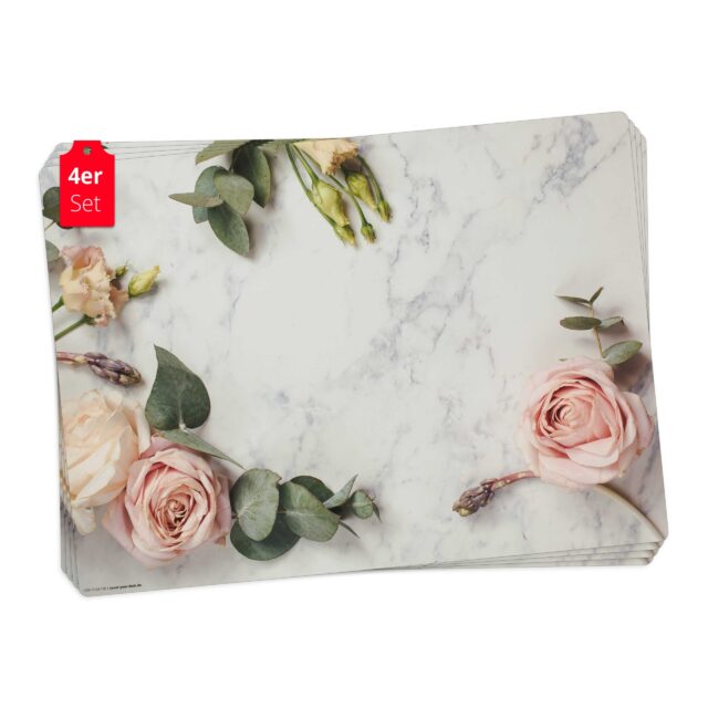Rosen auf Marmor | Platzsets aus Premium-Vinyl 44 x 32 cm - 4 Stück
