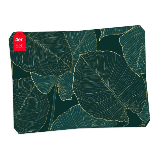 Tropische Blätter mit Goldadern | Platzsets aus Premium-Vinyl 44 x 32 cm - 4 Stück