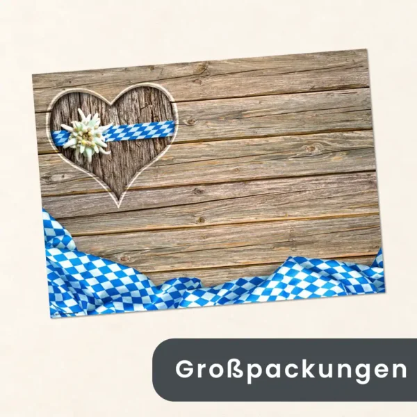 Großverpackung - Bayerisch - Herz mit Edelweiß auf Holz - Papiertischsets