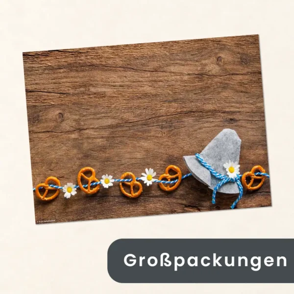Großverpackung - Bayerisch - Brezeln, Hut mit Edelweiß - Papiertischsets