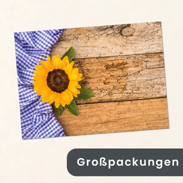 Großverpackung - Bayerisch - Sonnenblume Tischdecke auf Holztisch - Papiertischsets