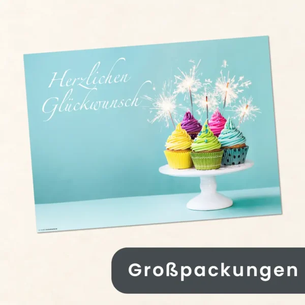 Großverpackung - Cupcakes – Herzlichen Glückwunsch mit Wunderkerzen - Papiertischsets
