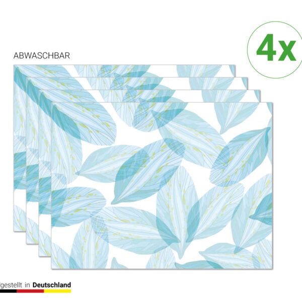 Blaue Blätter - Tischsets | Platzsets aus Premium-Vinyl 40 x 30 cm - 4 Stück - abwischbar
