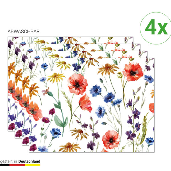 Wiesenblumen Tischsets | Platzsets aus Premium-Vinyl 40 x 30 cm - 4 Stück - abwischbar