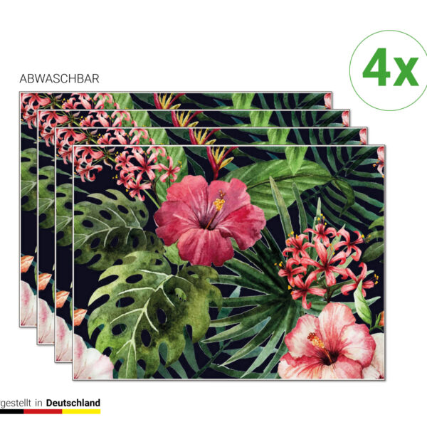 Tropische Hibiskus Blüten - Tischset | Platzsets aus Premium-Vinyl 40 x 30 cm - 4 Stück - abwischbar