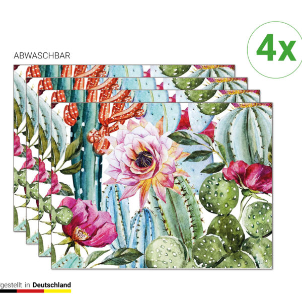 Tropische Blüten mit Kakteen - Tischsets | Platzsets aus Premium-Vinyl 40 x 30 cm - 4 Stück