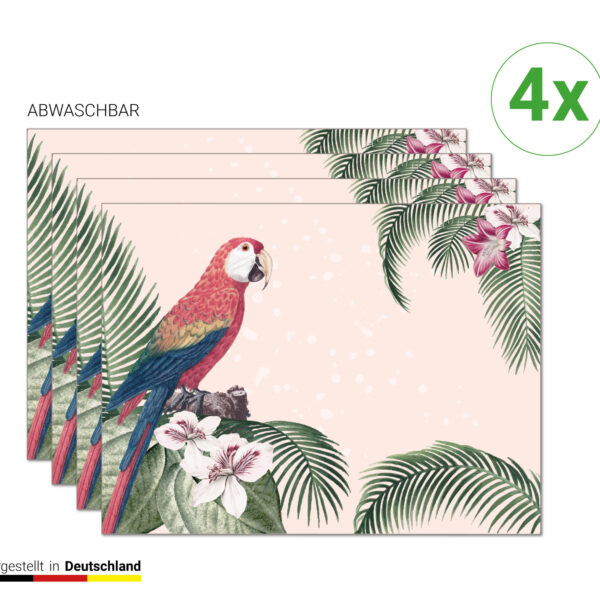 Papagei mit Hibiskus & Palmen - Tischsets | Platzsets aus Premium-Vinyl 40 x 30 cm - 4 Stück