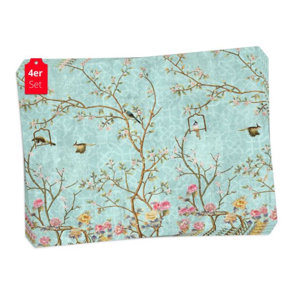Florales Vintage Motiv mit Vögeln | Platzsets aus Premium-Vinyl 44 x 32 cm - 4 Stück