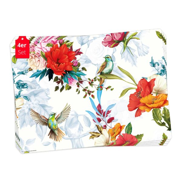 Bunte Kolibris mit Wildblumen | Platzsets aus Premium-Vinyl 44 x 32 cm - 4 Stück
