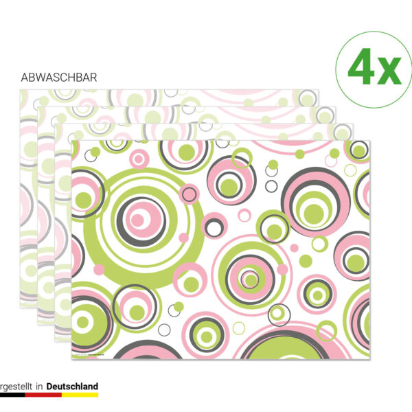 Grüne-Rosa Kreise - Tischsets | Platzsets aus Premium-Vinyl 44 x 32 cm - 4 Stück