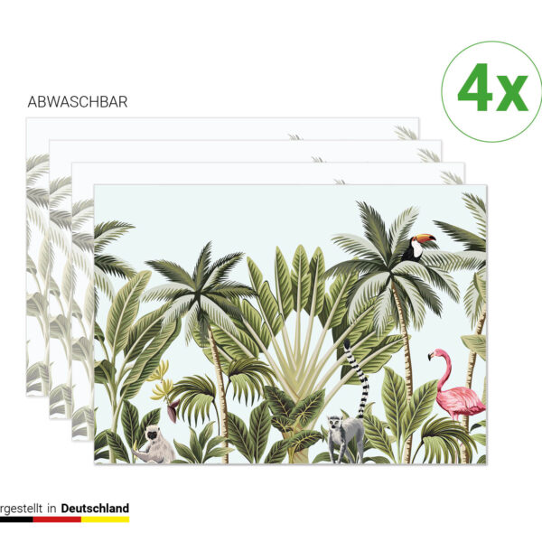 Tropische Palmen und exotische Tiere - Tischsets | Platzsets aus Premium-Vinyl 44 x 32 cm - 4 Stück