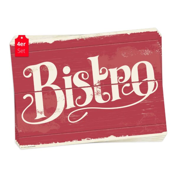 Bistro Schriftzug Retro - Tischsets | Platzsets aus Premium-Vinyl 44 x 32 cm - 4 Stück
